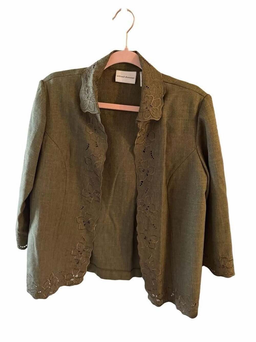 Alfred Dunner Women's Open Front Jacket Blazer Size 10 Floral Scalloped Trim
